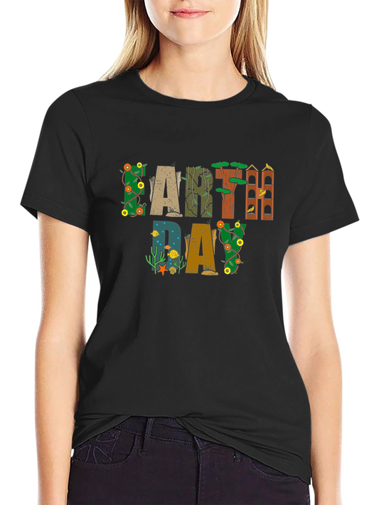 Earth Day Graphic Tee - Black Cotton Shirt
