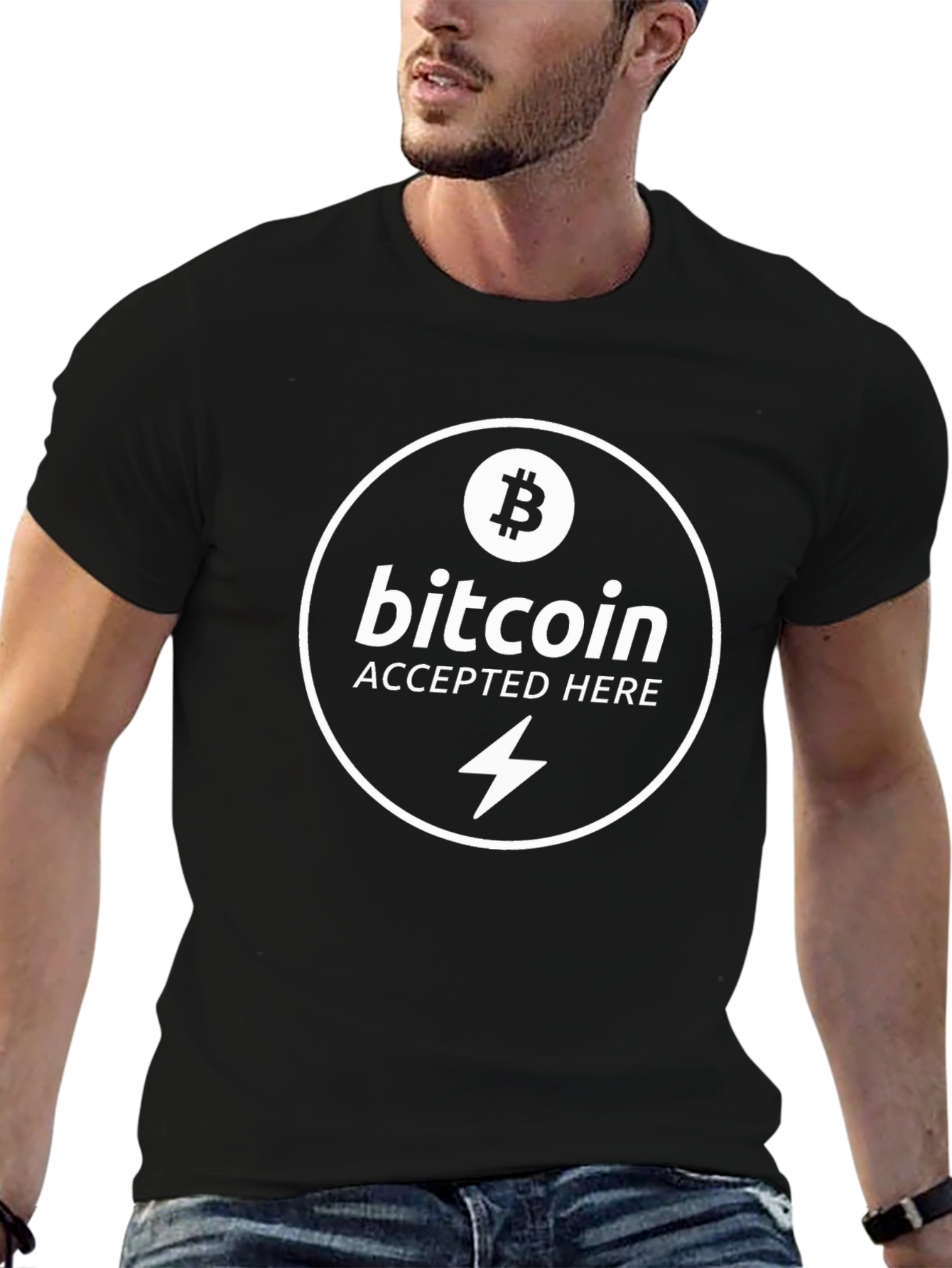 Bitcoin Accepted Here Black T-Shirt Crypto BTC