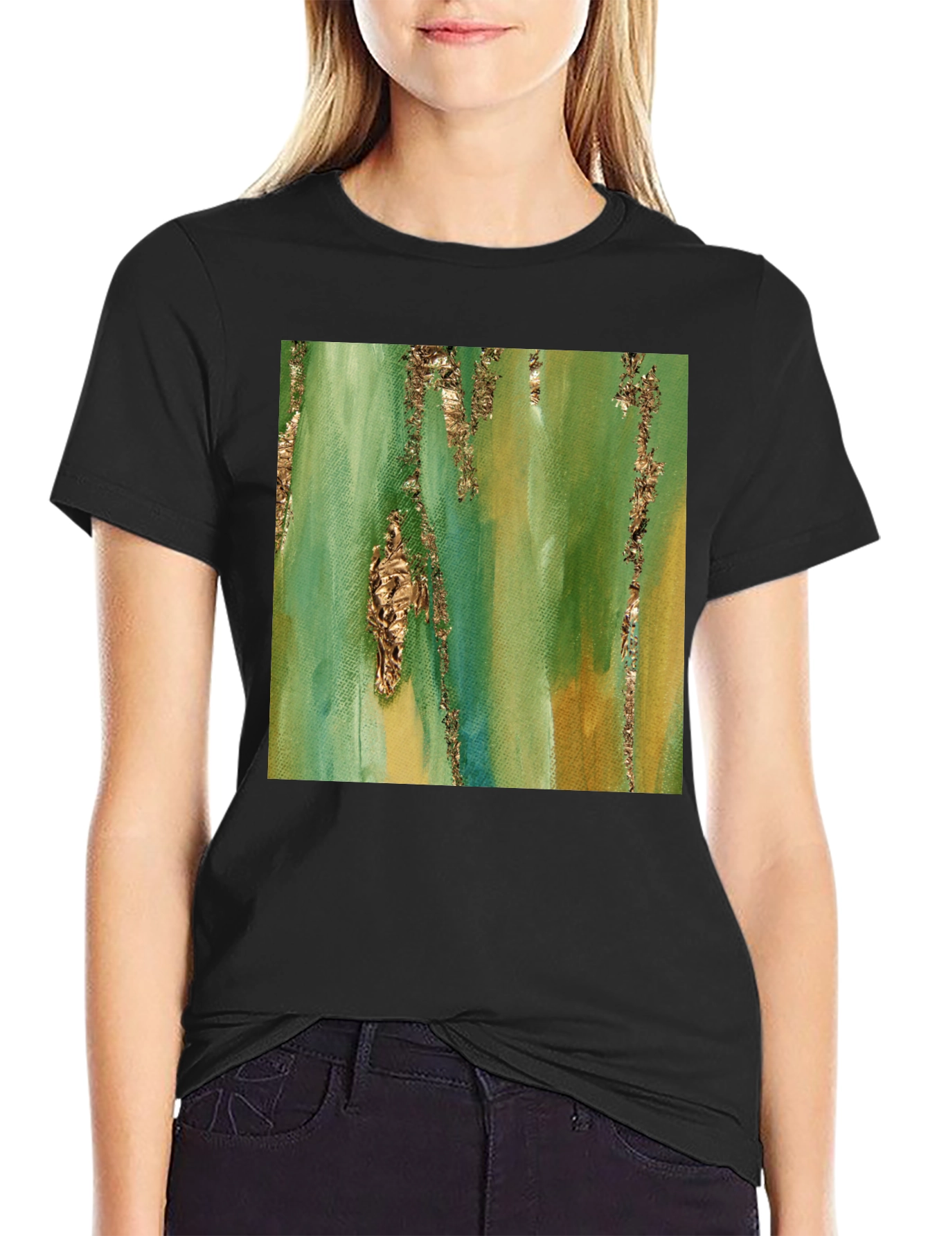 Green & Gold Abstract Art T-Shirt