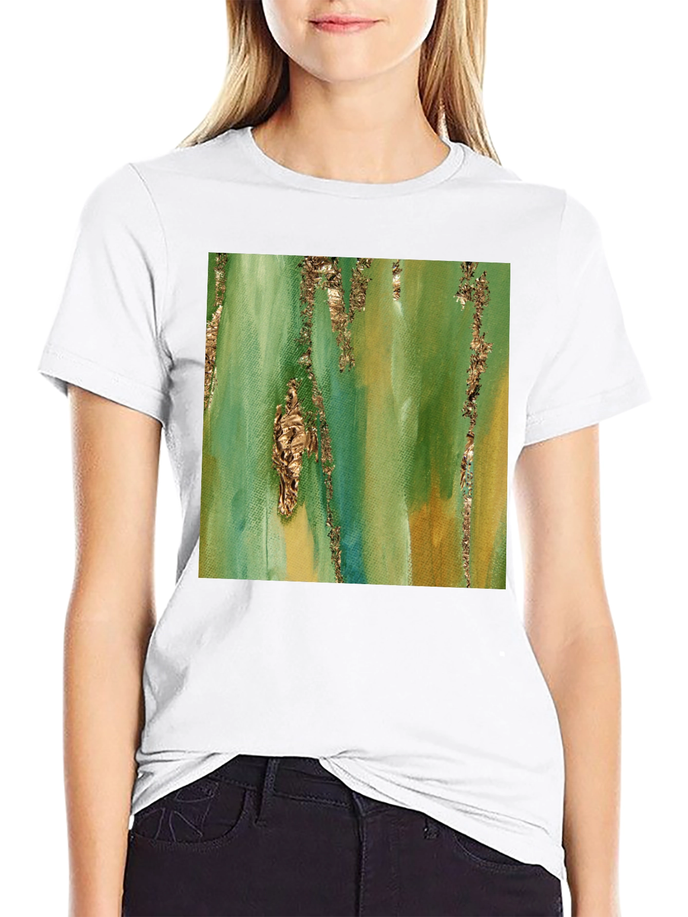 Green & Gold Abstract Art T-Shirt