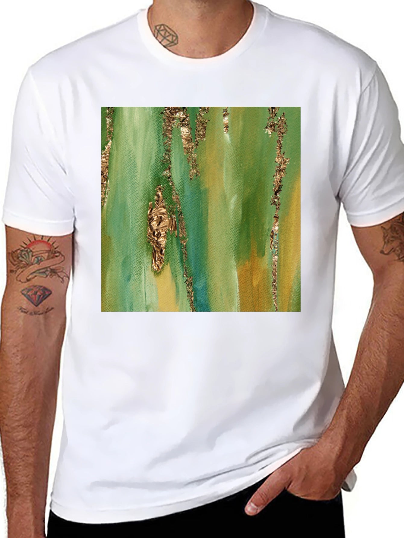 Green & Gold Abstract Art T-Shirt