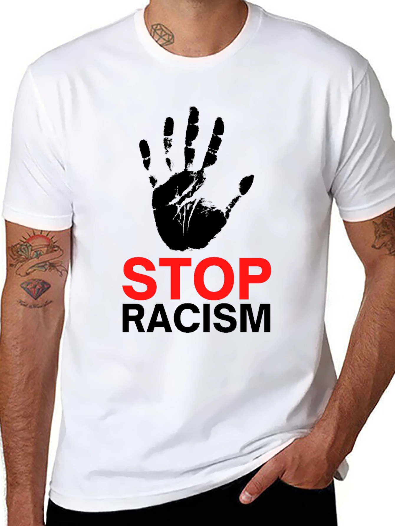 Stop Racism Graphic Print Crew Neck T-Shirt