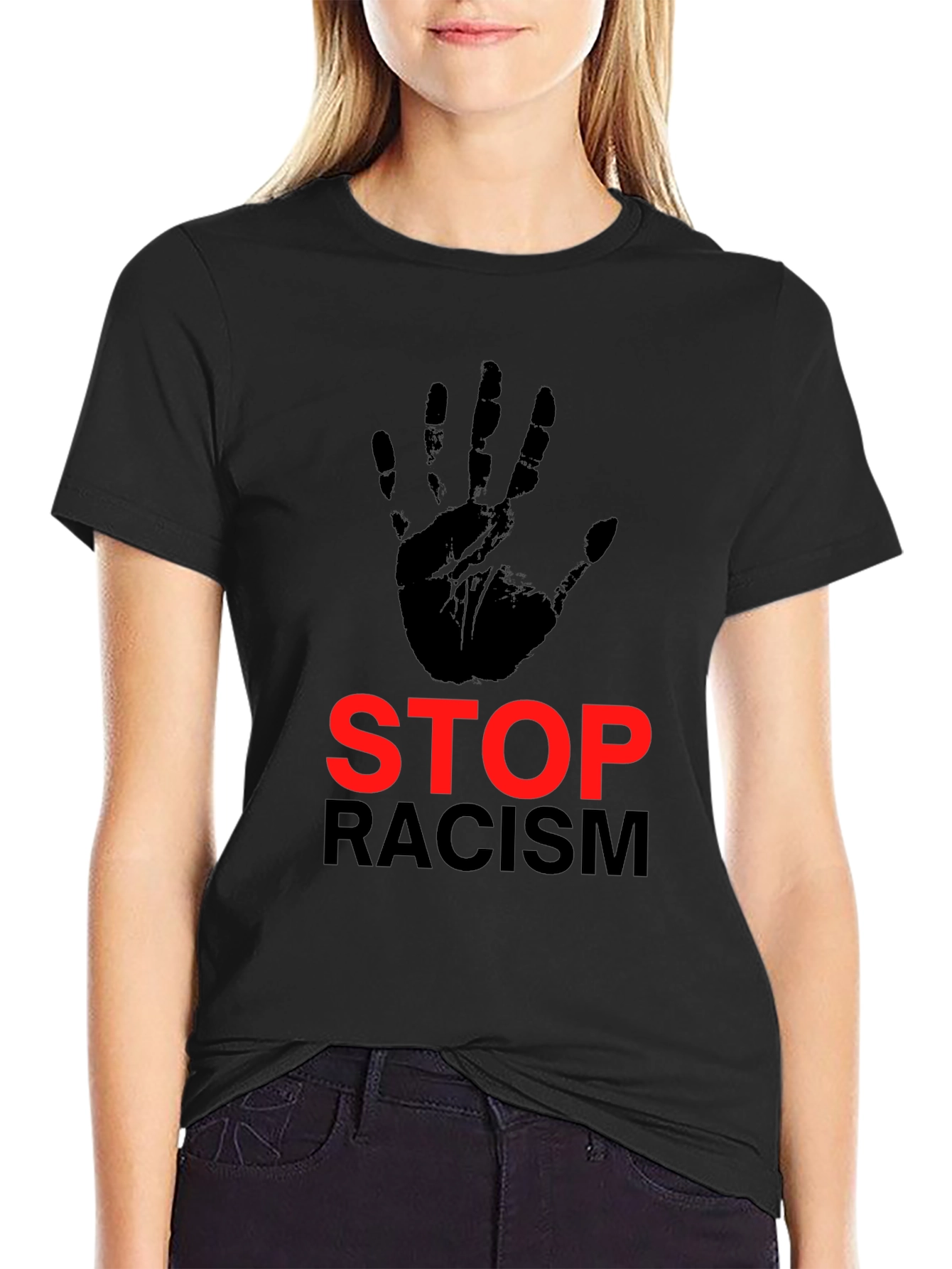 Stop Racism Graphic Print Crew Neck T-Shirt