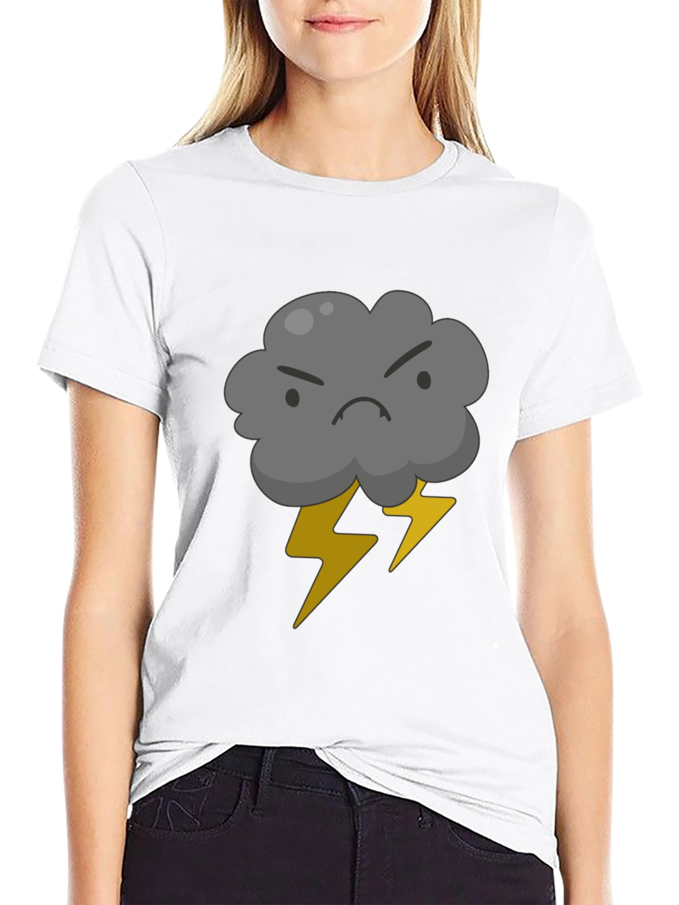 Angry Cloud and Lightning Bolt Black T-Shirt