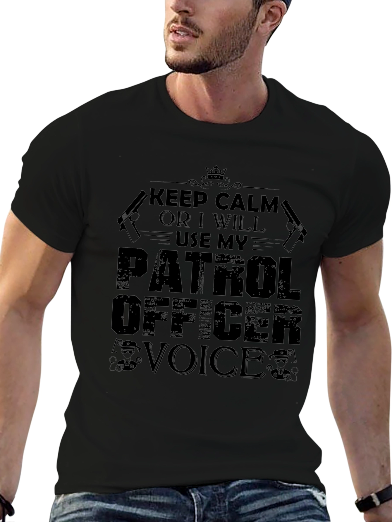 Keep Calm Patrol Officer Black Graphic T-Shirt