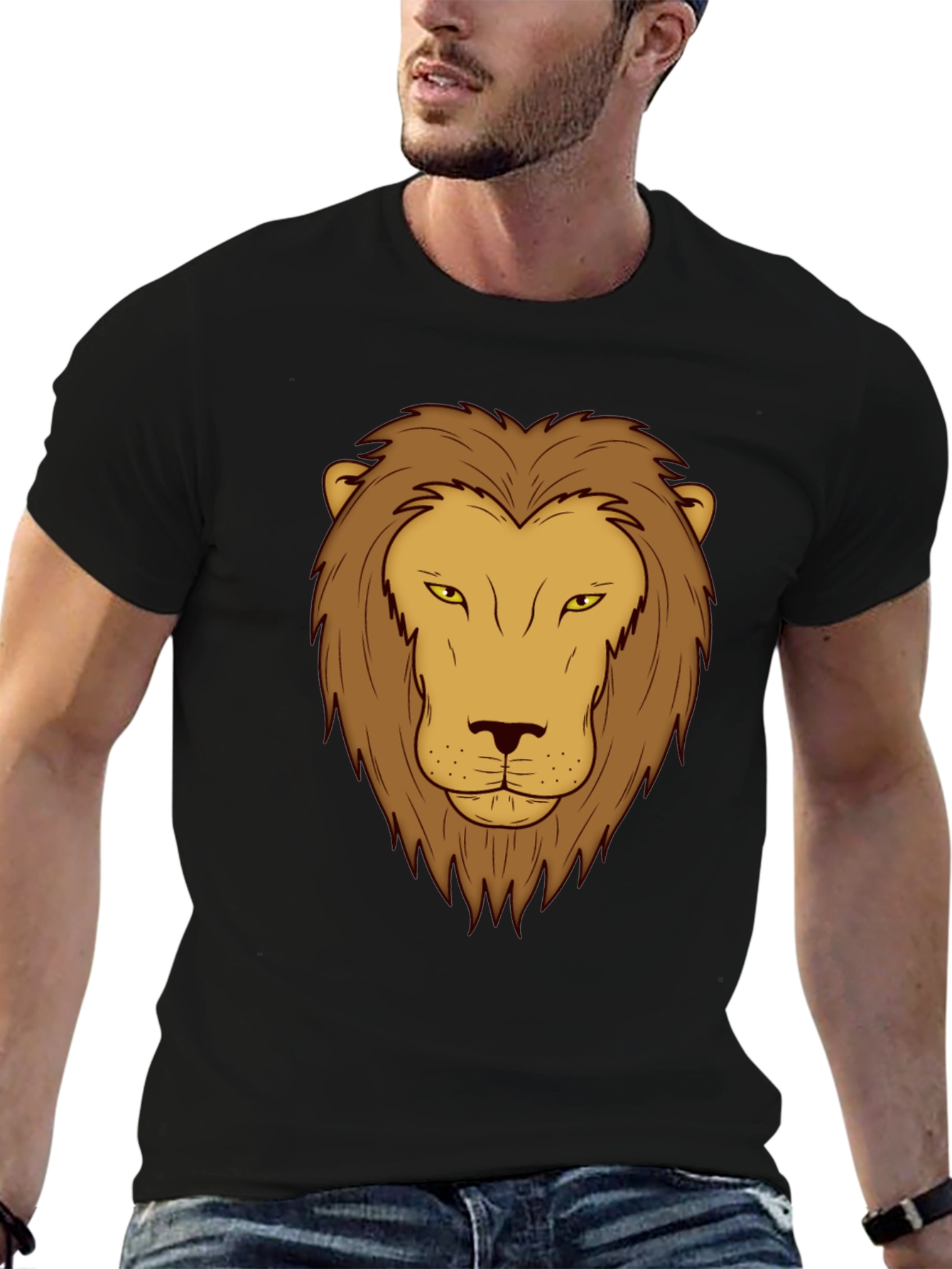 Lion Graphic Print T-Shirt - Black