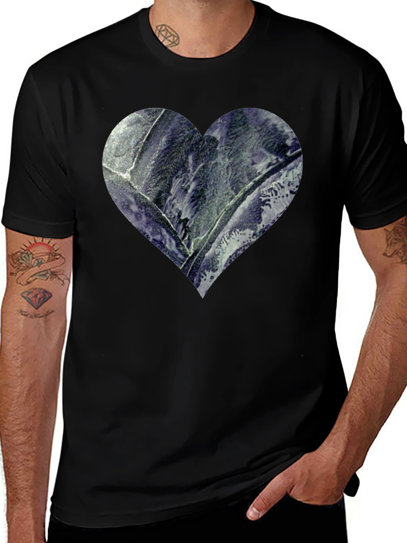 Heart Print Mens Black T-Shirt