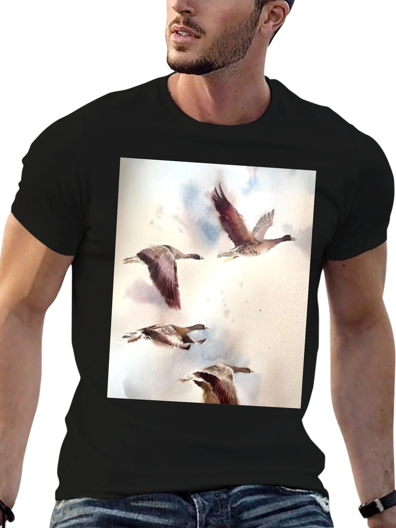 Watercolor Ducks Black T-Shirt