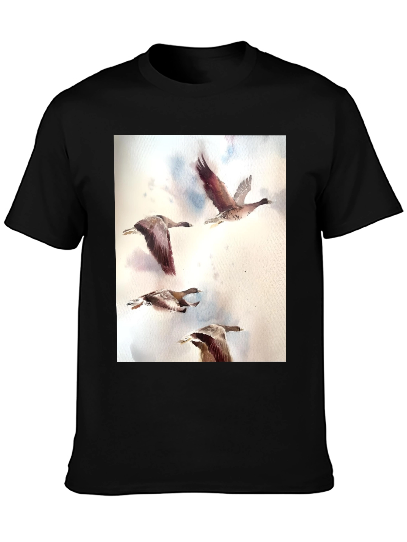 Watercolor Ducks Black T-Shirt