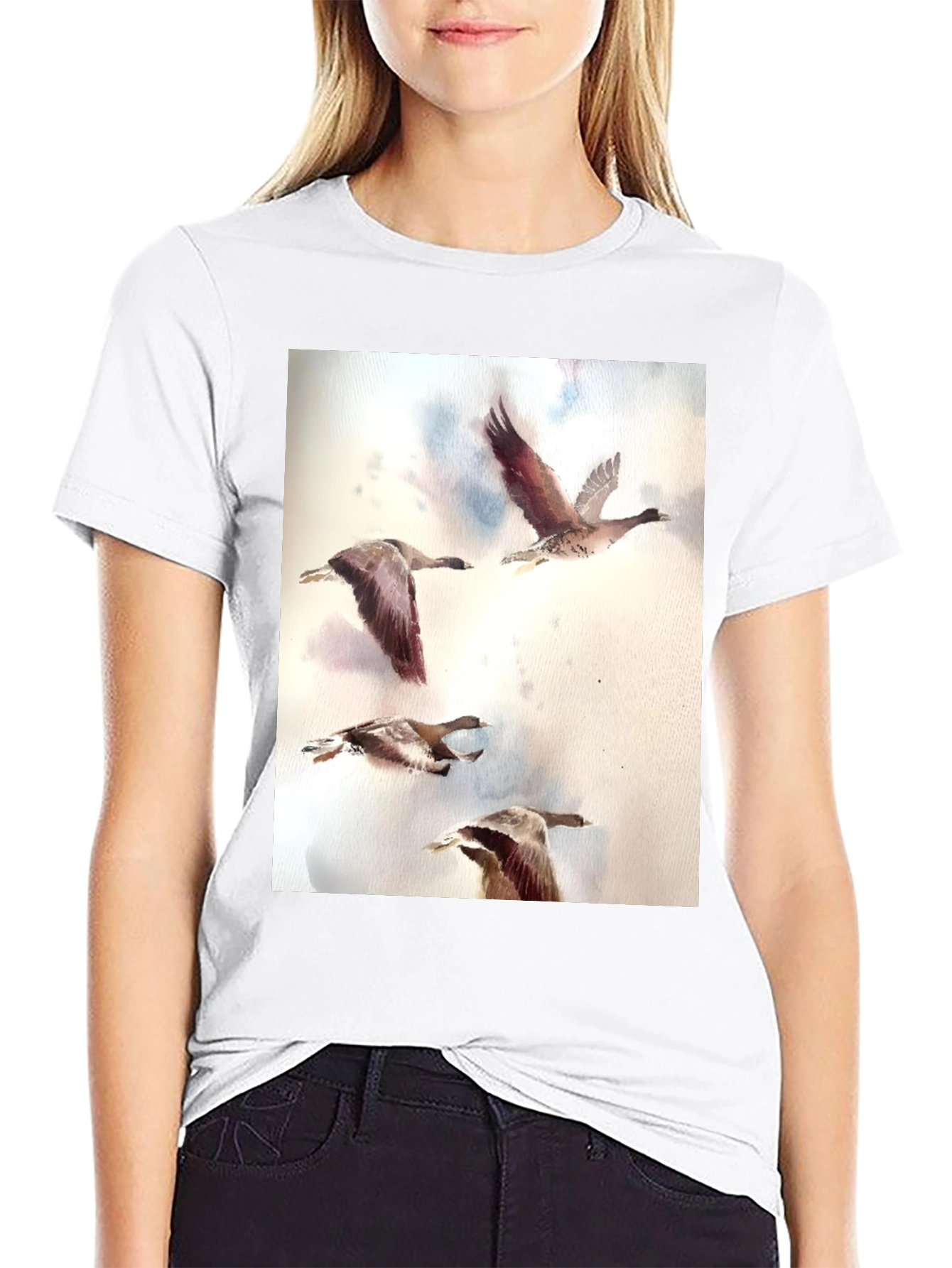 Watercolor Ducks Black T-Shirt