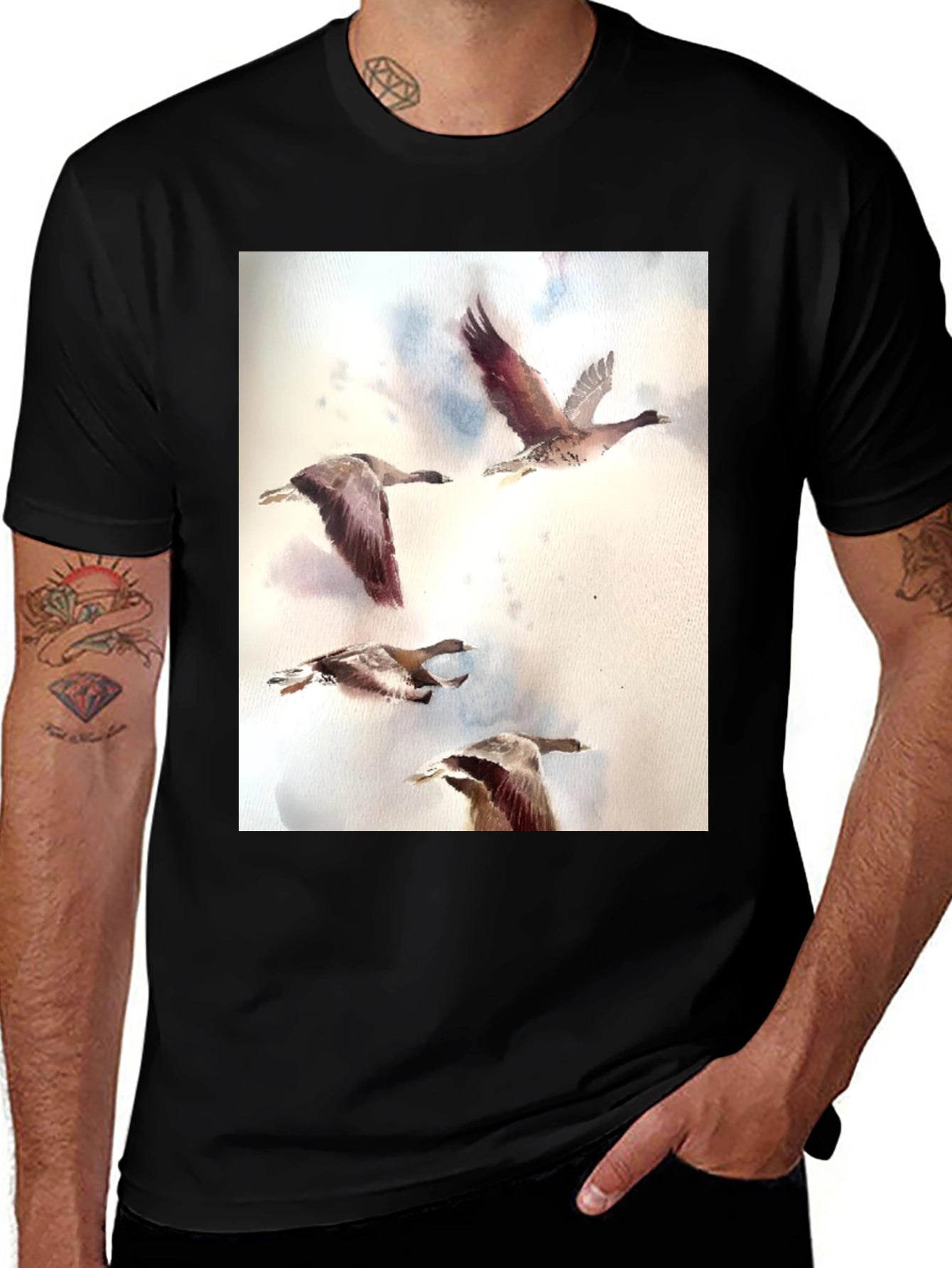 Watercolor Ducks Black T-Shirt