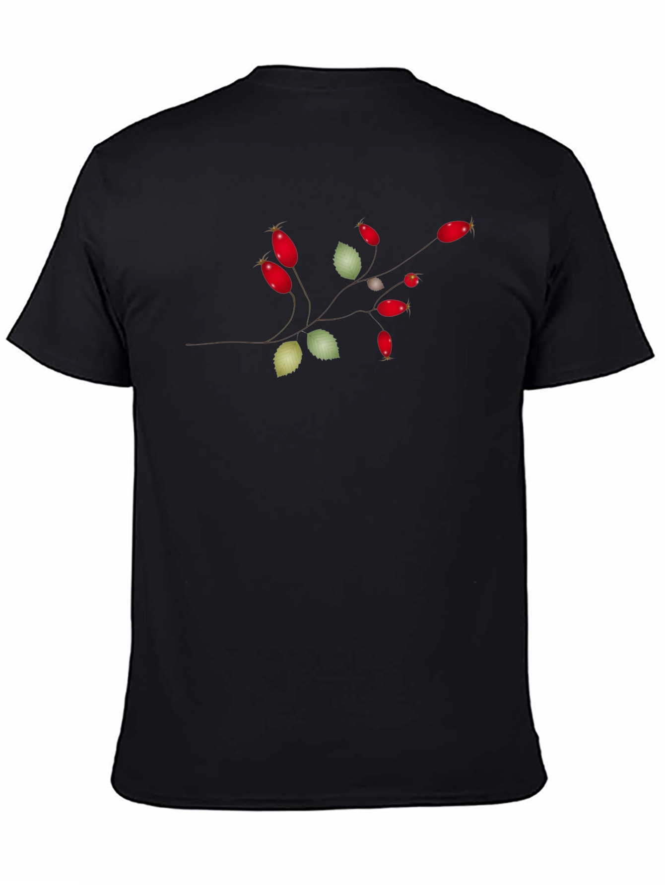 Botanical Rosehip Branch Graphic Tee - Black