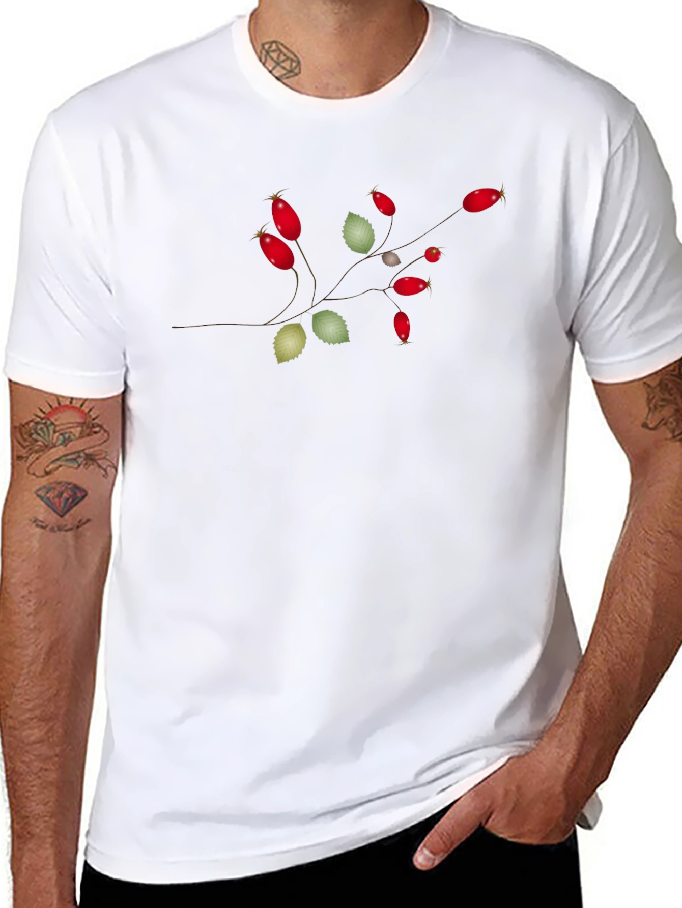 Botanical Rosehip Branch Graphic Tee - Black