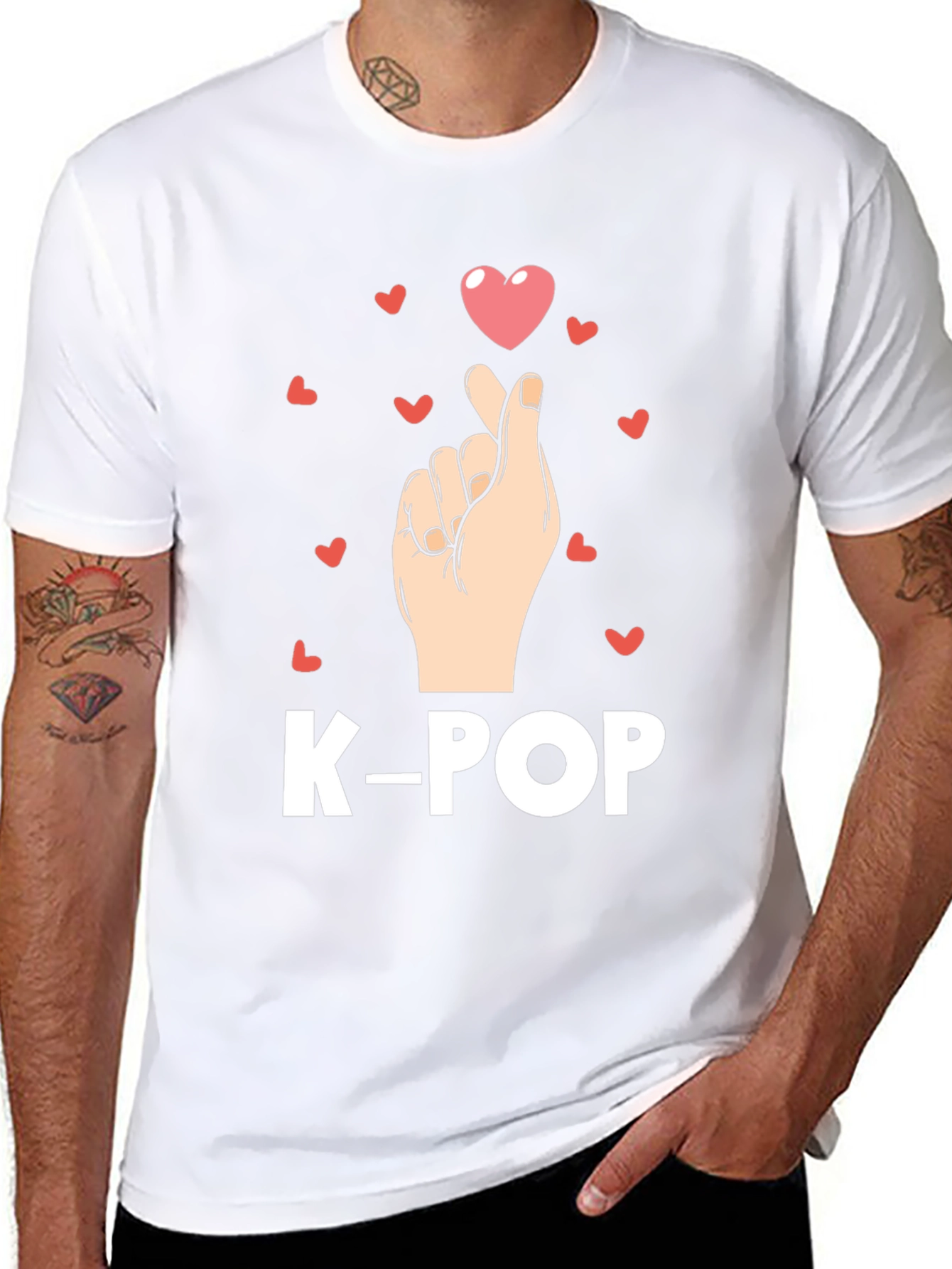 K-Pop Heart Finger Gesture Graphic Tee - Trendy Shirt