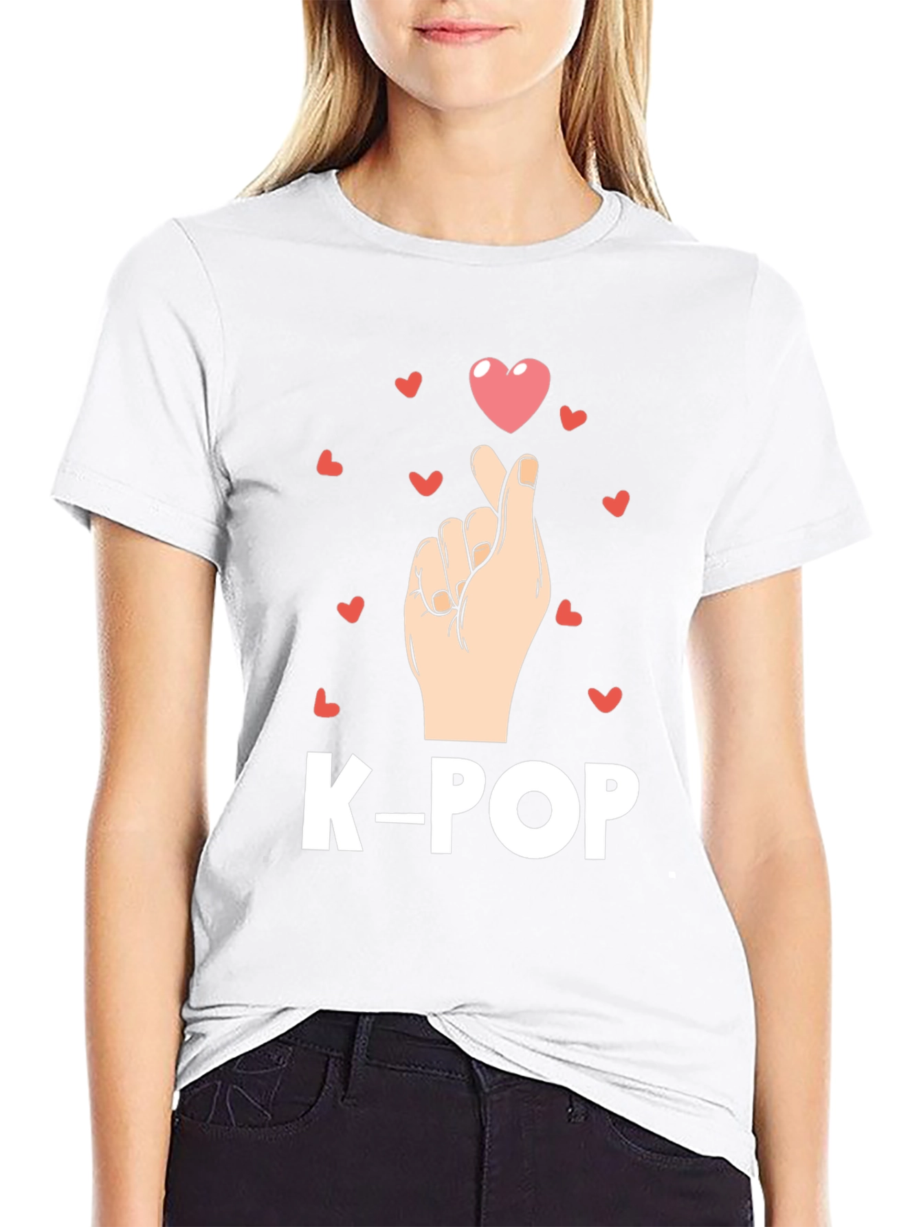 K-Pop Heart Finger Gesture Graphic Tee - Trendy Shirt