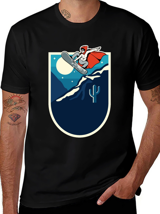 Snowboarder Desert Scene Graphic Tee - Black Cotton Blend
