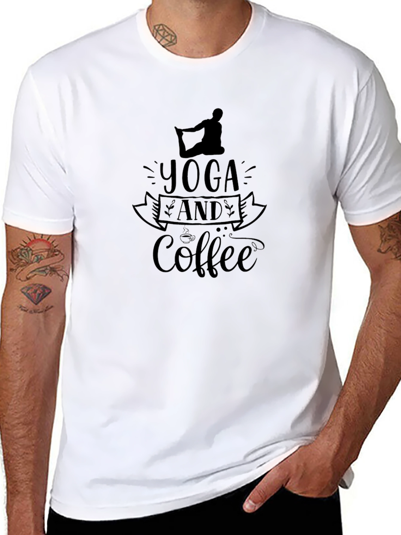 Yoga and Coffee Graphic Tee - Black Cotton Blend