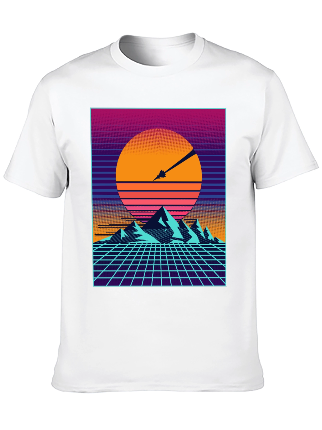 Retro Synthwave T-Shirt - Sunset Mountains