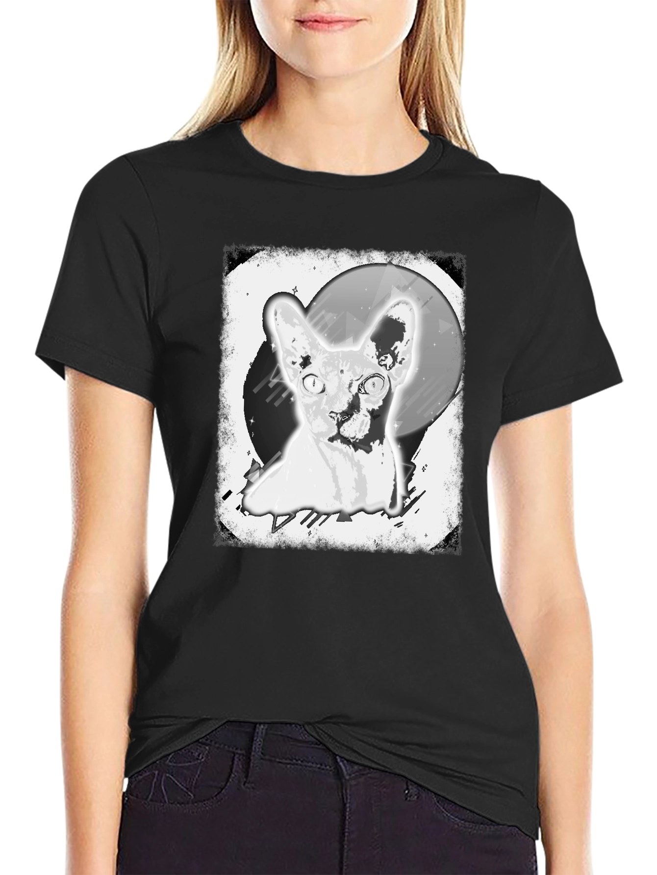 Sphynx Cat Graphic Tee - Unisex Black T-Shirt