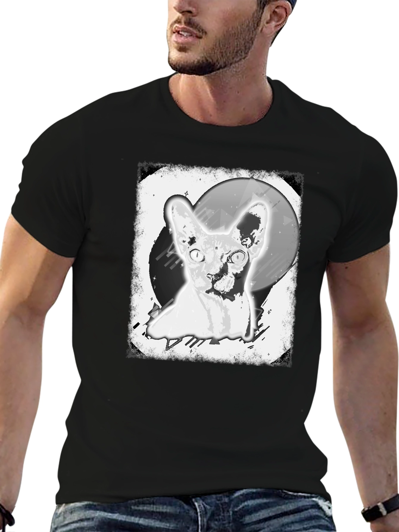 Sphynx Cat Graphic Tee - Unisex Black T-Shirt