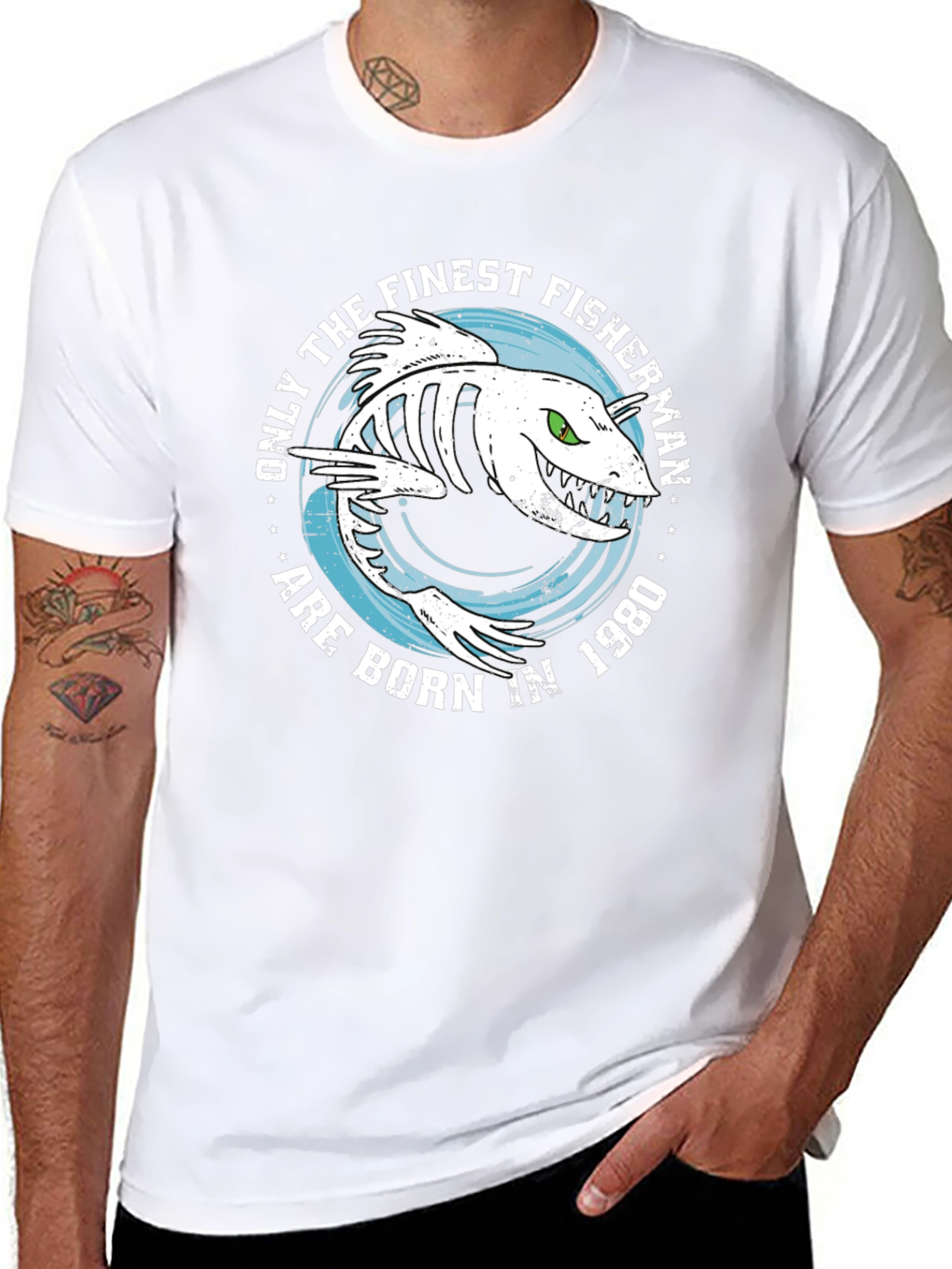 Finest Fisherman Born in 1980 Black T-Shirt