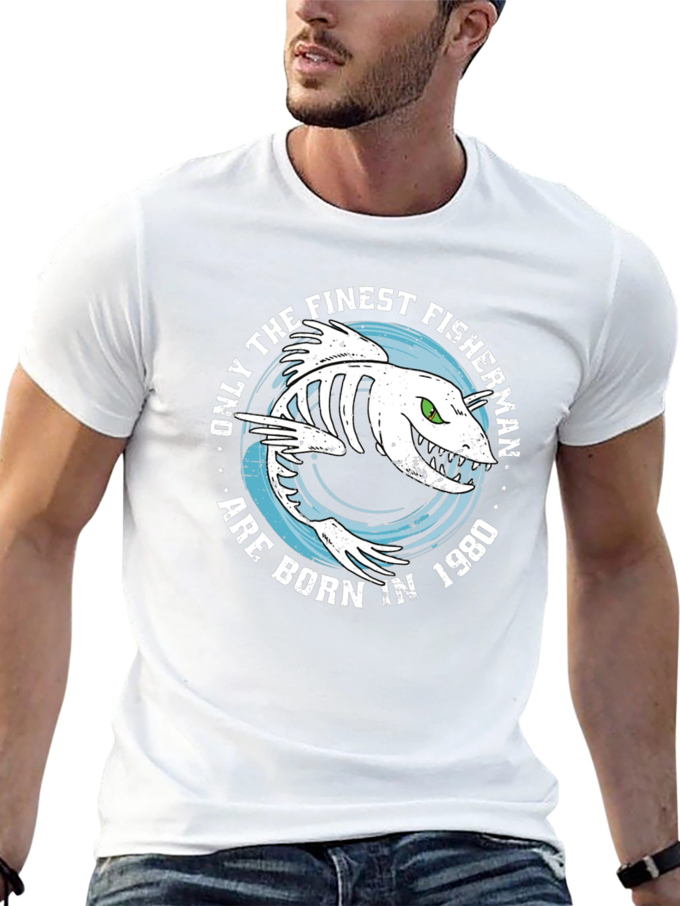 Finest Fisherman Born in 1980 Black T-Shirt
