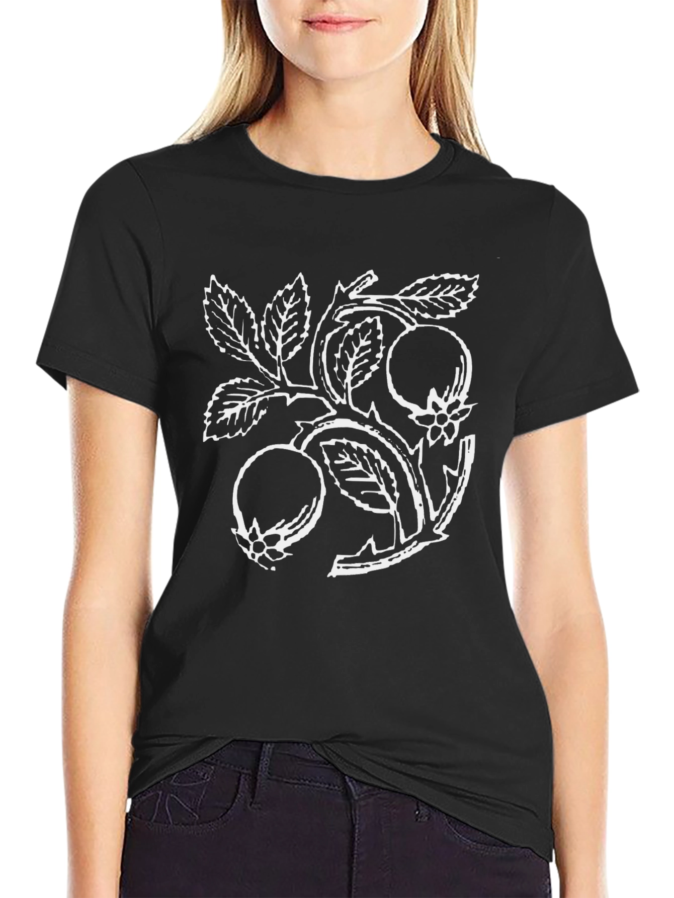 Botanical Print Black T-Shirt