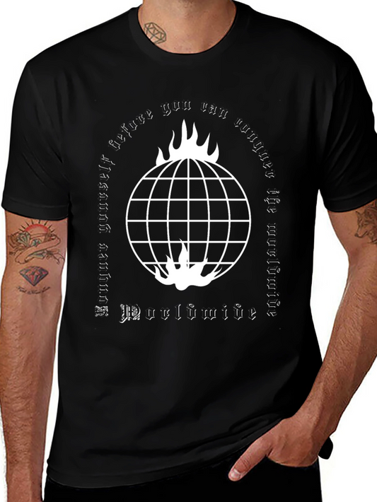Burning Globe Graphic Tee - Mens Black T-Shirt