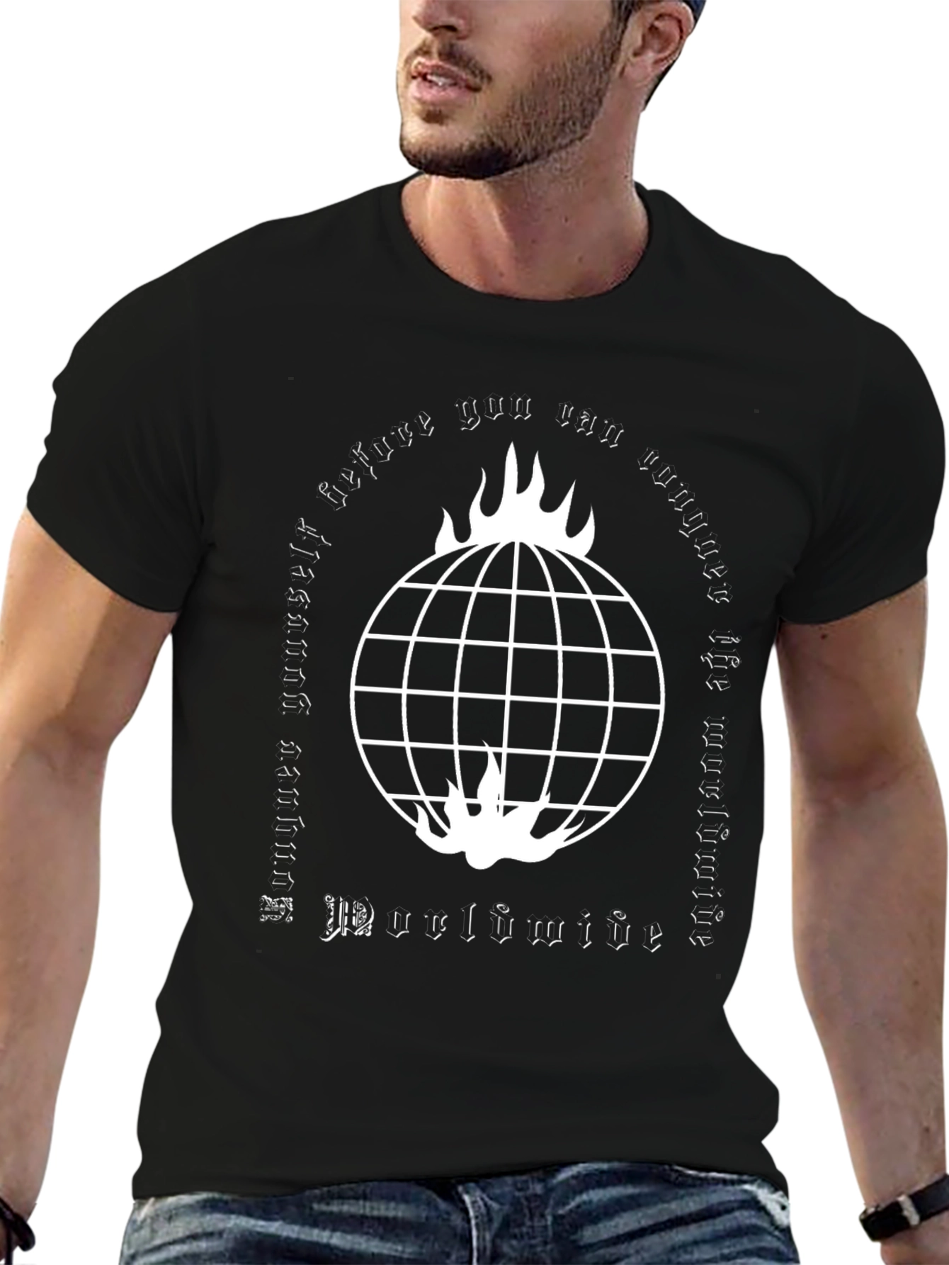 Burning Globe Graphic Tee - Mens Black T-Shirt