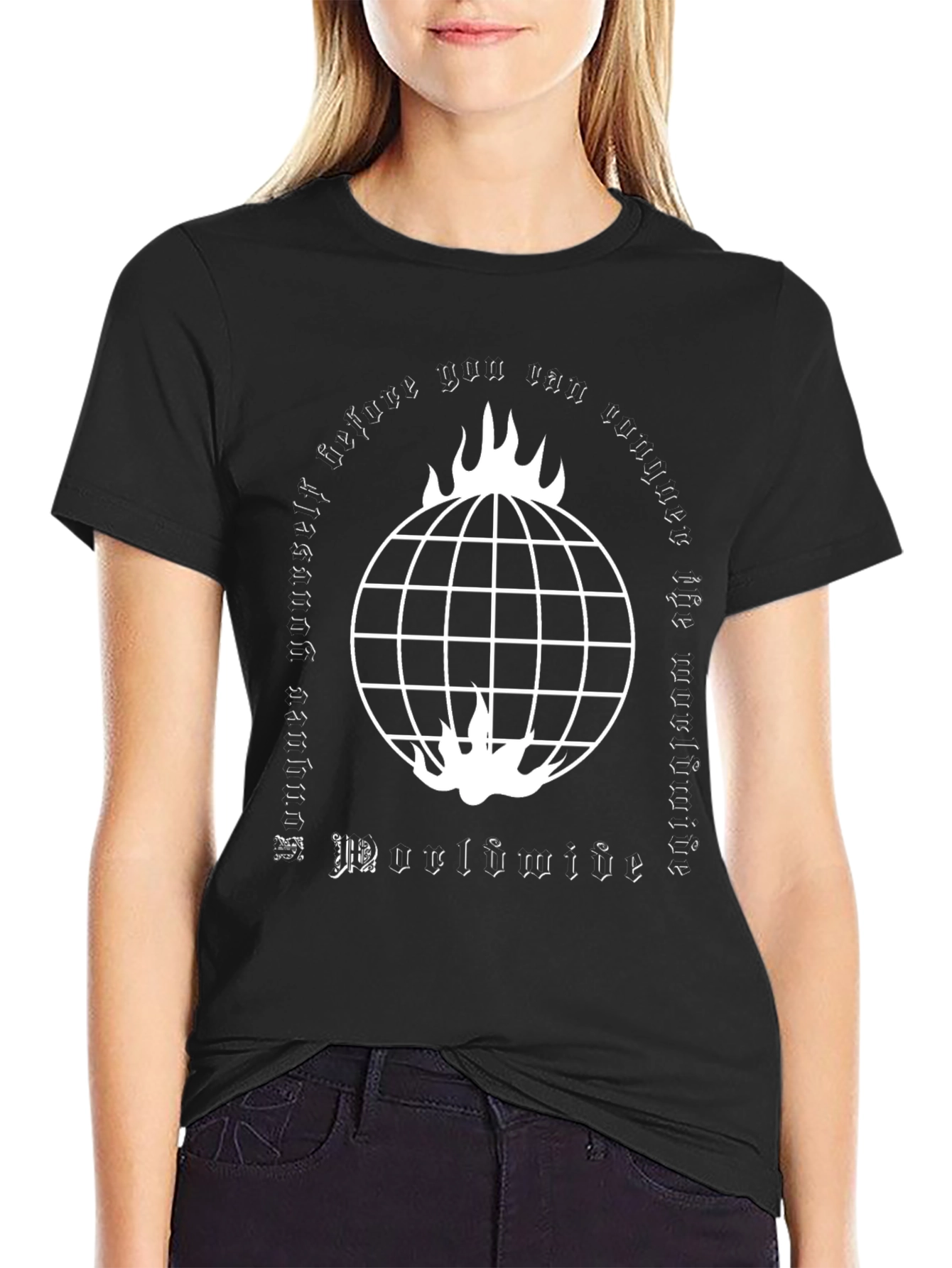 Burning Globe Graphic Tee - Mens Black T-Shirt