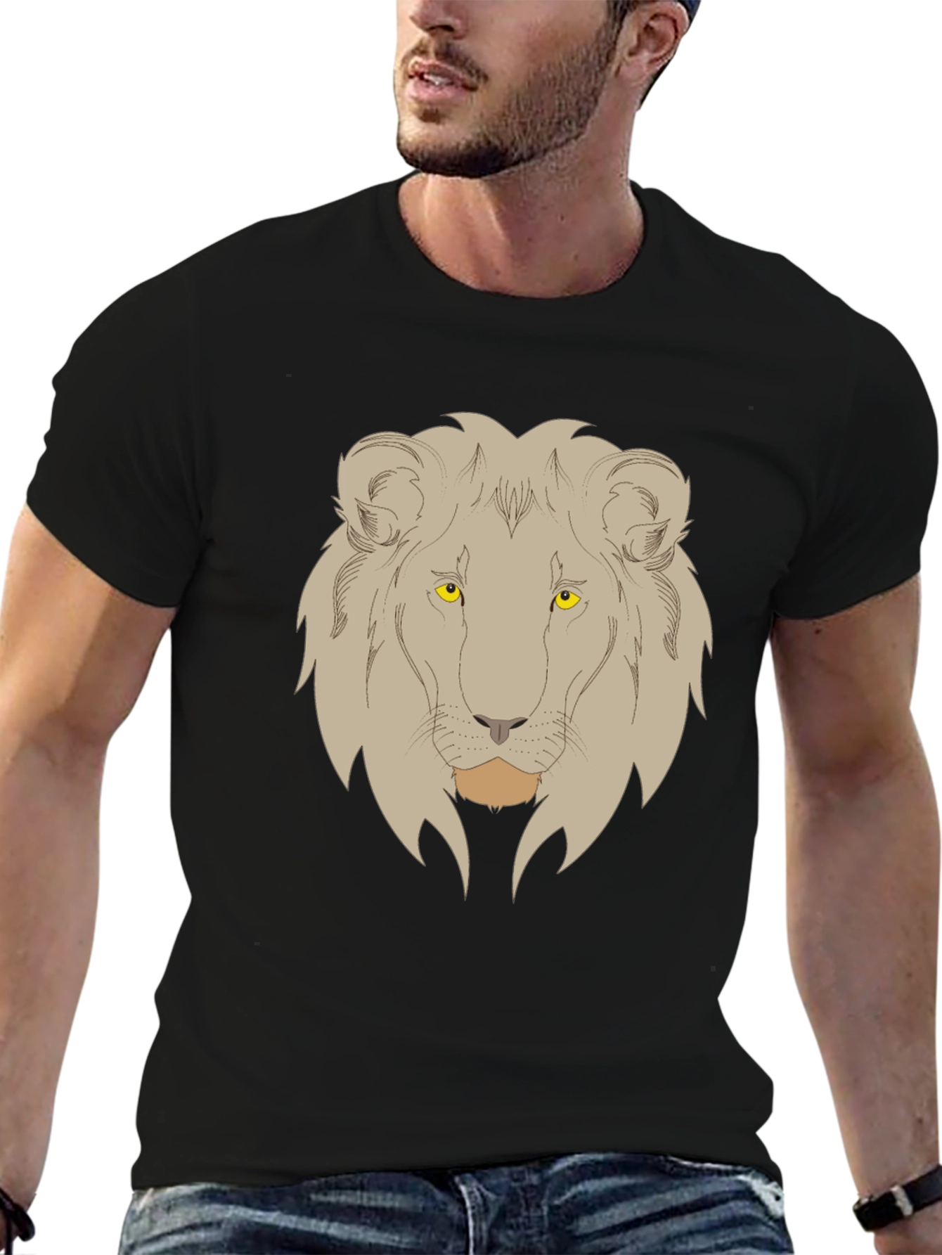 Lion Graphic Print Mens Black T-Shirt