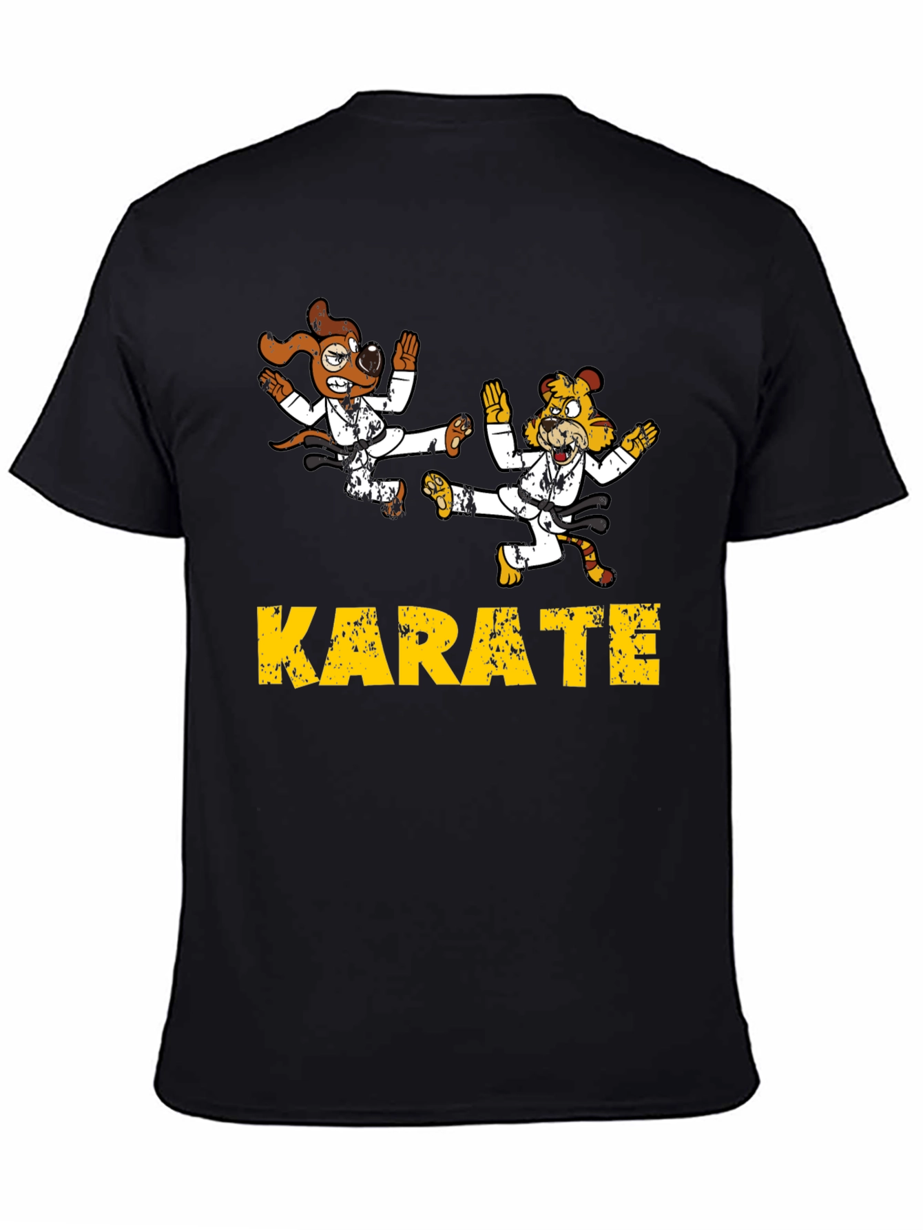 Karate Animal Cartoon T-Shirt Black