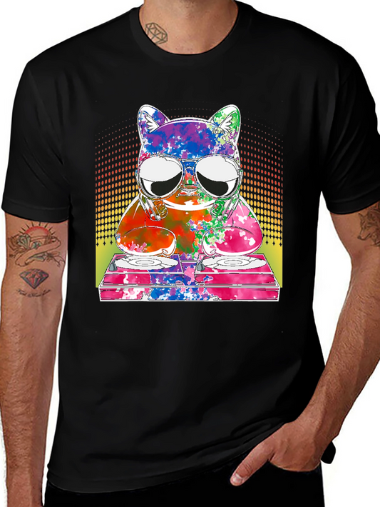 DJ Cat Graphic Tee - Unique Colorful Design