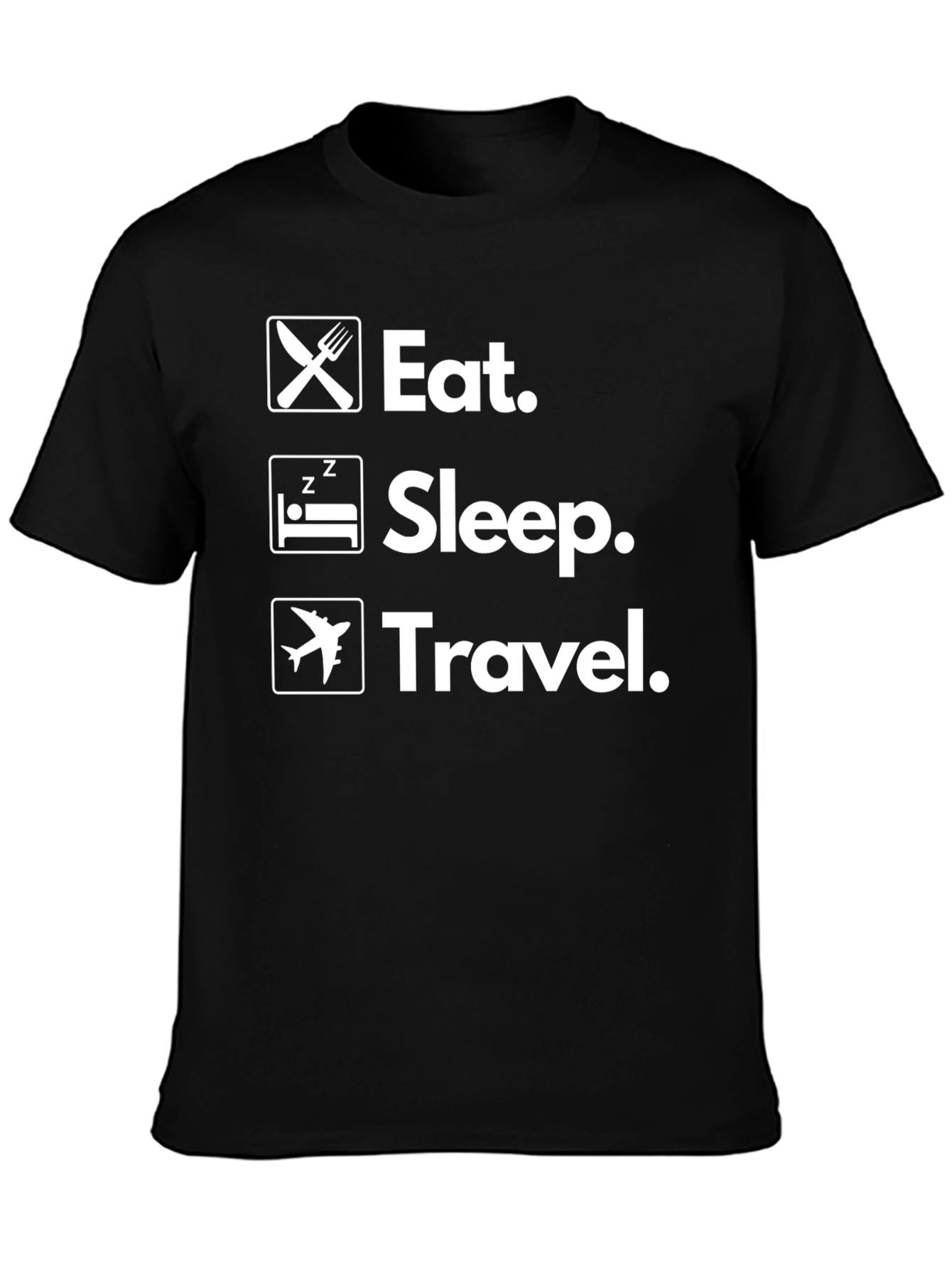 Eat Sleep Travel T-Shirt - Black Cotton