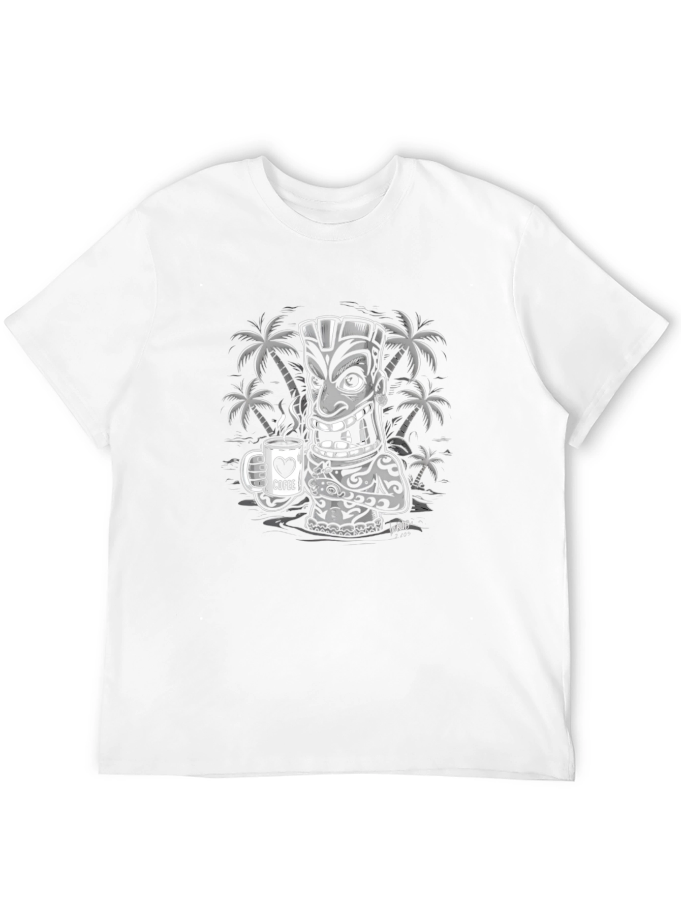 Tiki Coffee Lover Graphic Tee - Tropical Island Style