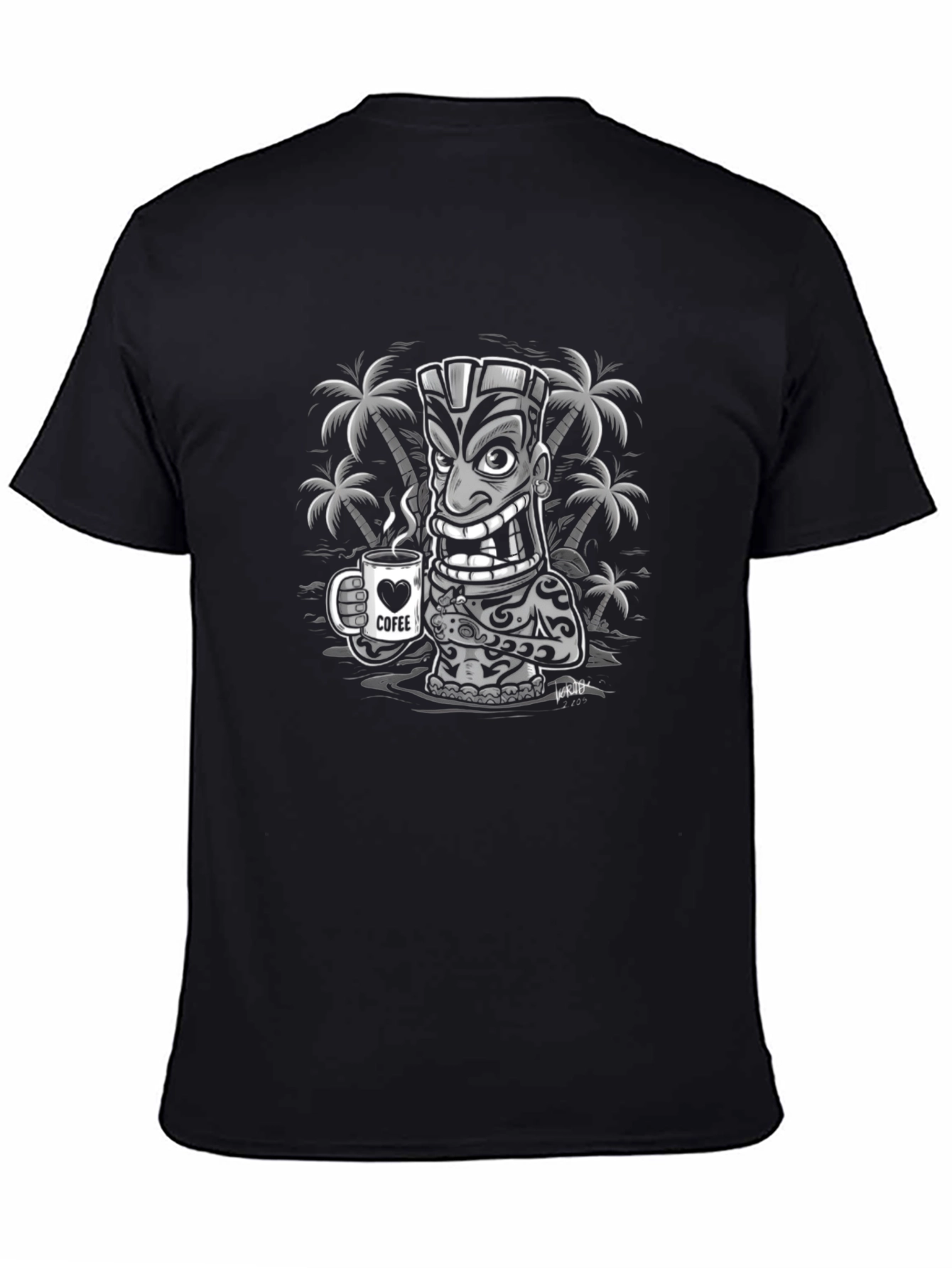 Tiki Coffee Lover Graphic Tee - Tropical Island Style