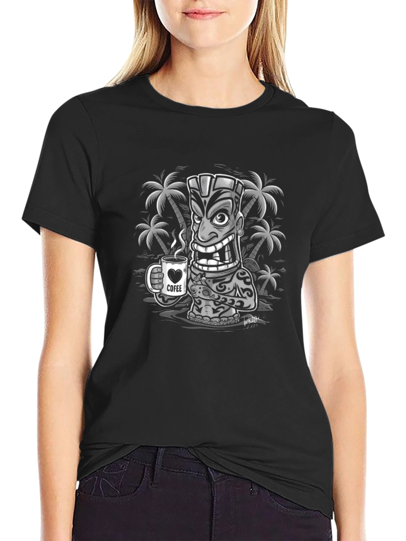 Tiki Coffee Lover Graphic Tee - Tropical Island Style