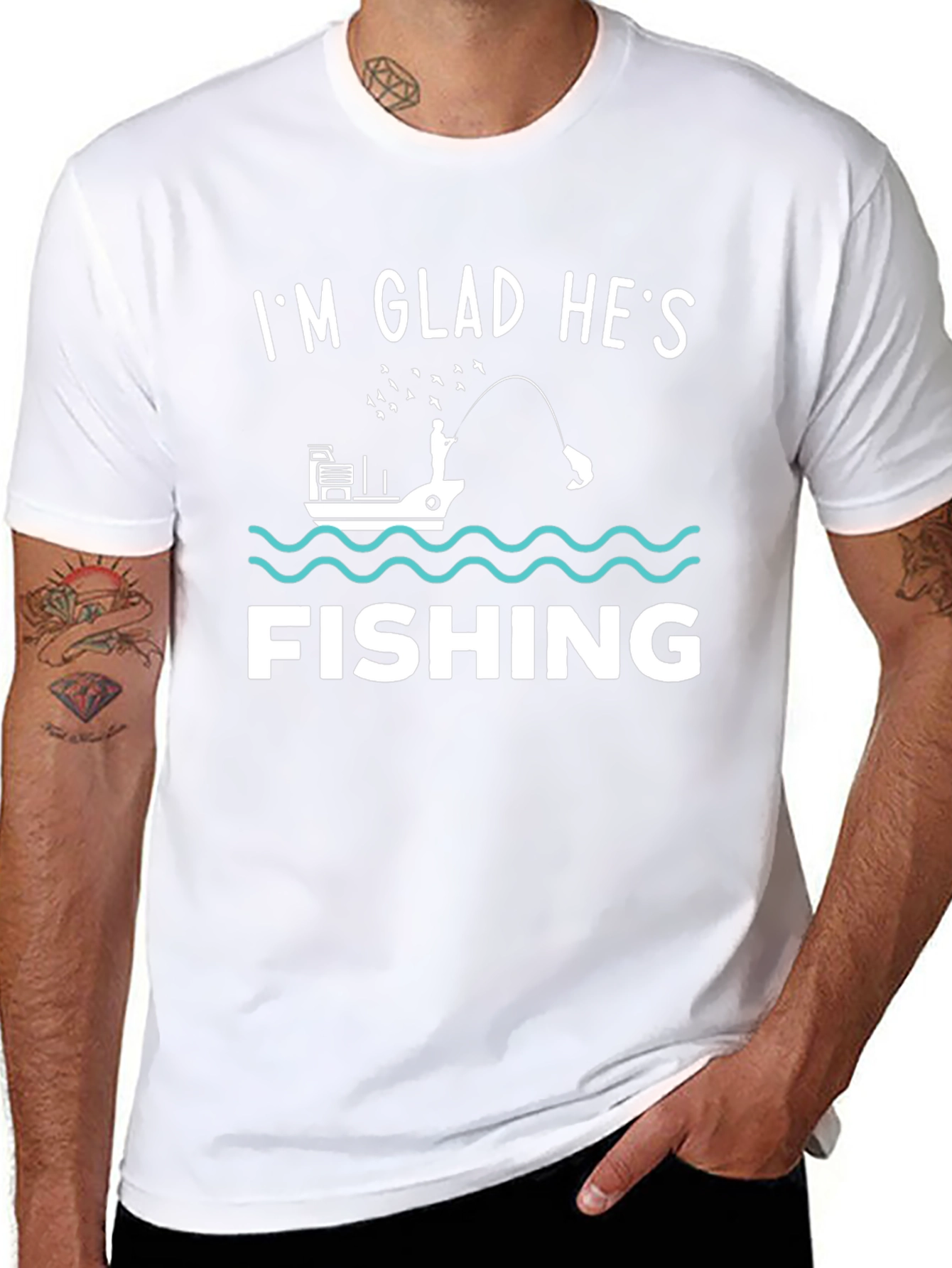 Funny Fishing T-Shirt - Im Glad Hes Fishing
