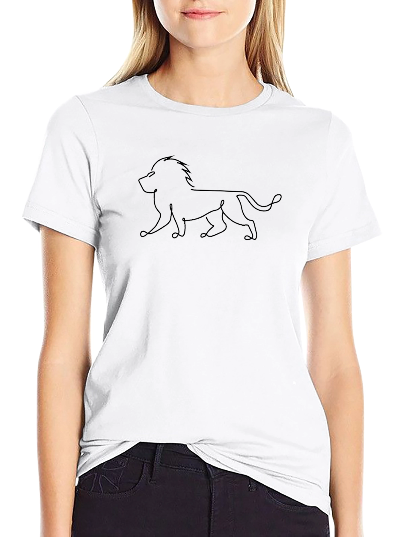 Lion One-Line Art Black T-Shirt