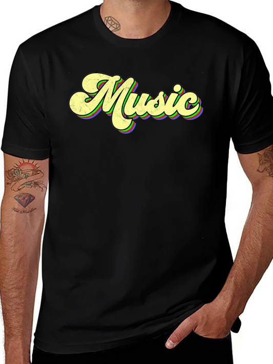 Retro Music T-Shirt - Black Crew Neck Tee