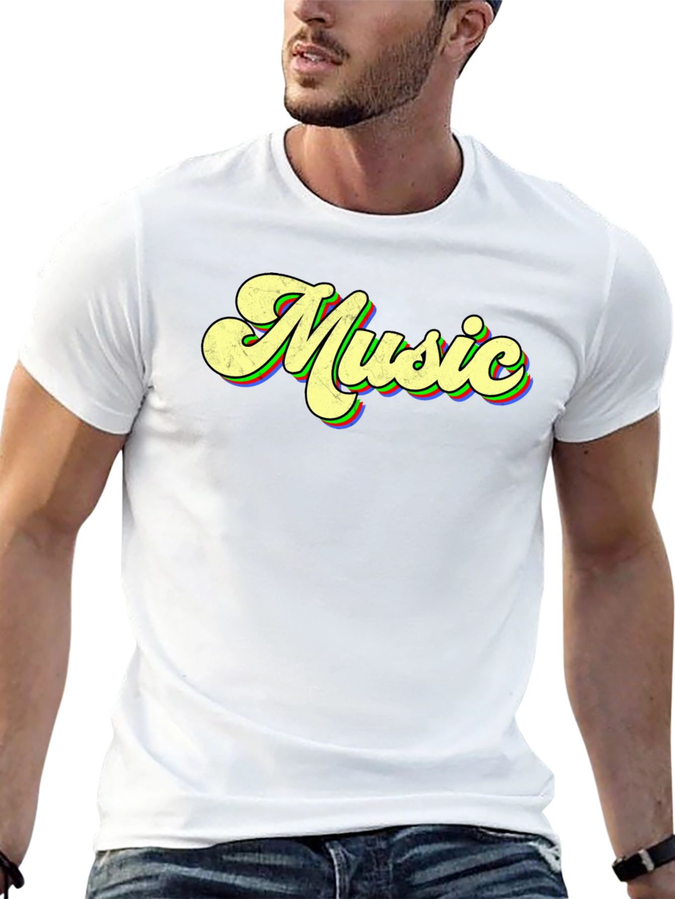 Retro Music T-Shirt - Black Crew Neck Tee