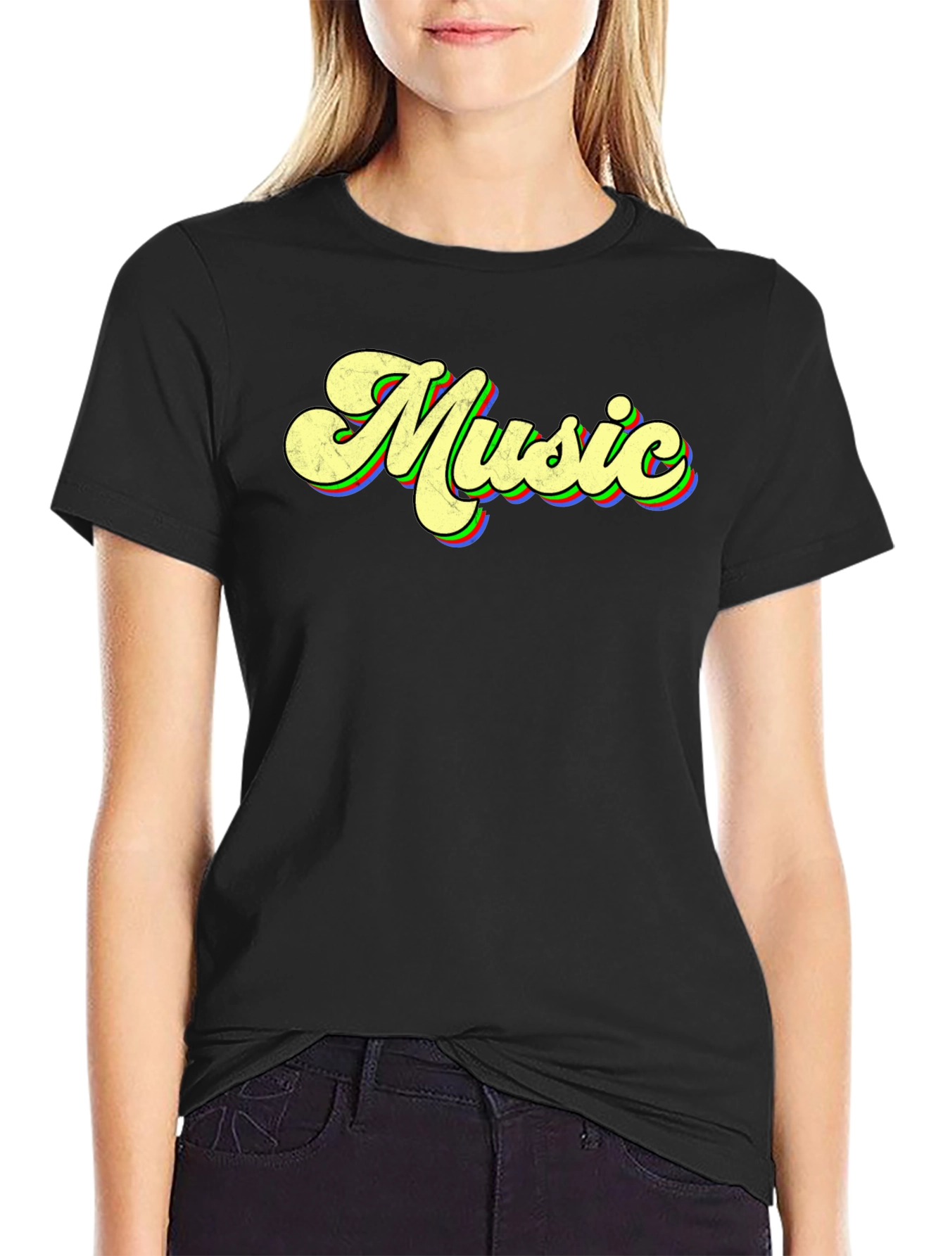 Retro Music T-Shirt - Black Crew Neck Tee