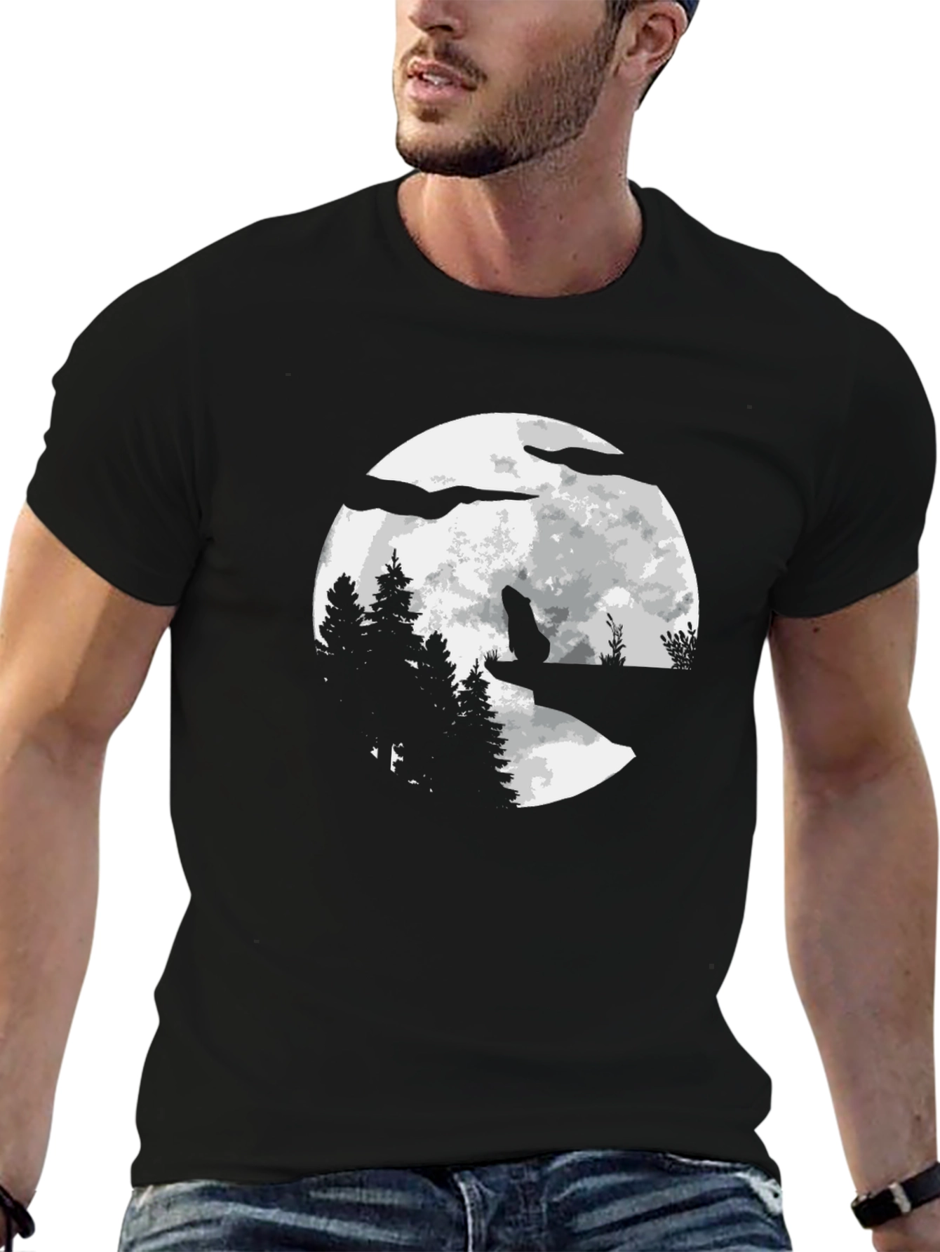 Wolf Moon Graphic T-Shirt - Black Cotton Tee
