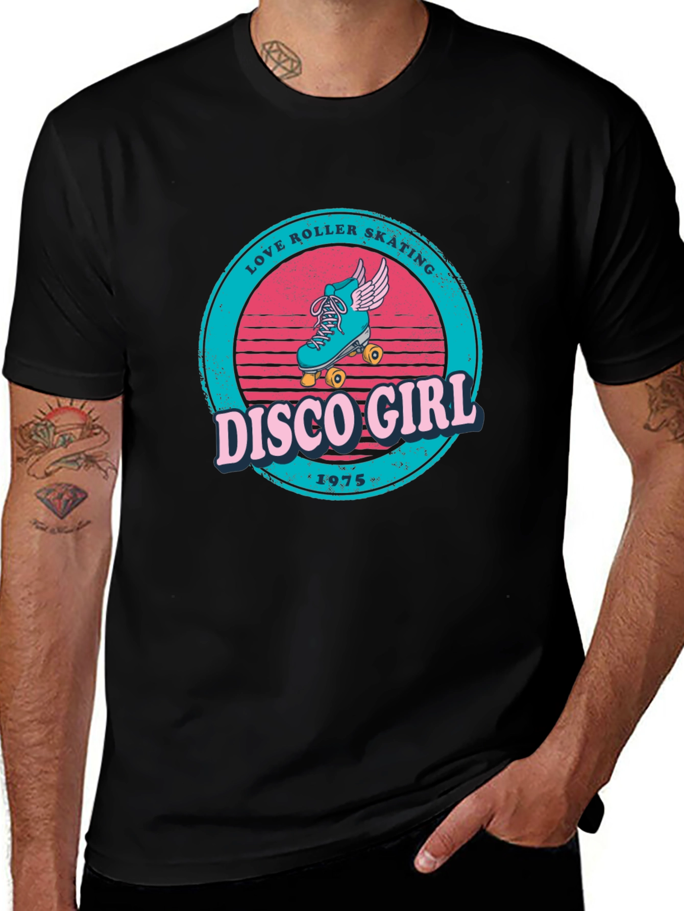 Retro Disco Girl Roller Skating Graphic T-Shirt