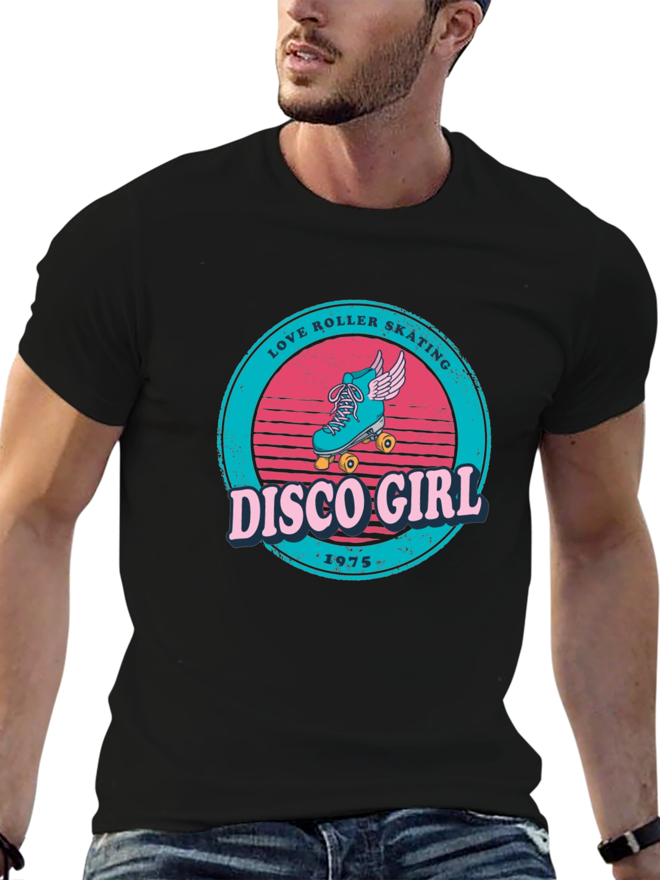 Retro Disco Girl Roller Skating Graphic T-Shirt