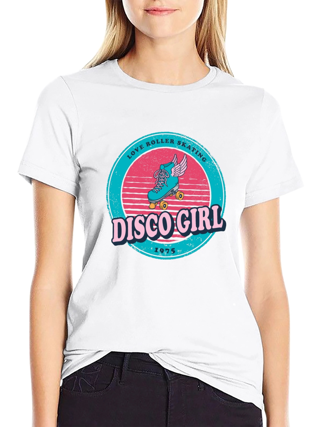 Retro Disco Girl Roller Skating Graphic T-Shirt