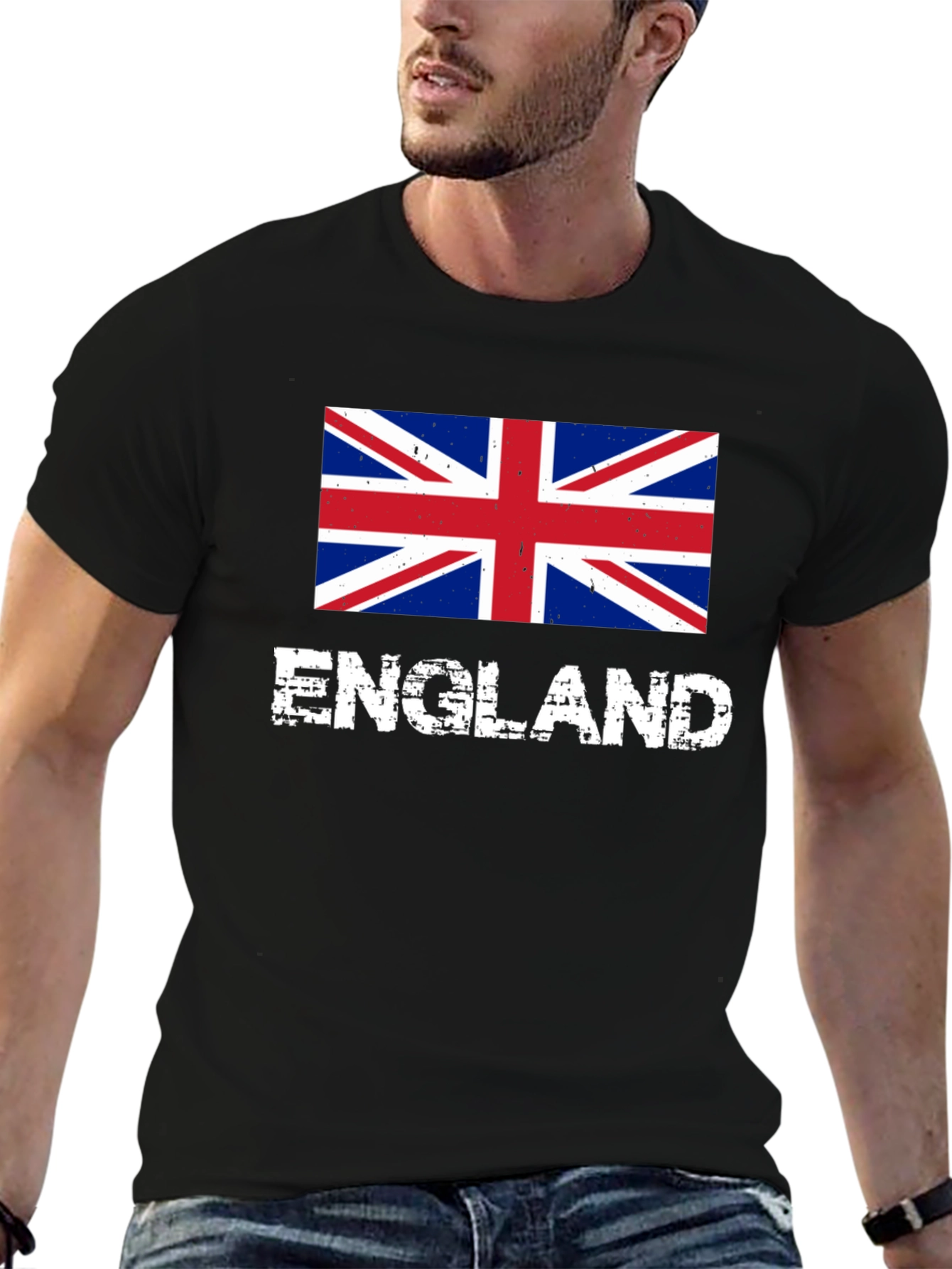England Flag Graphic T-Shirt - Black Cotton Tee
