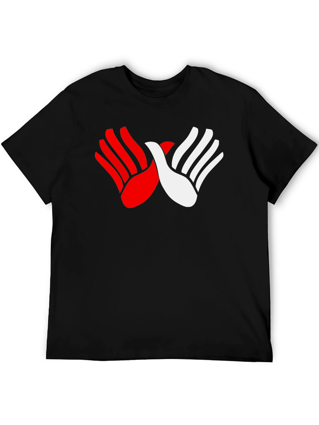 Red & White Hands Graphic Black T-Shirt