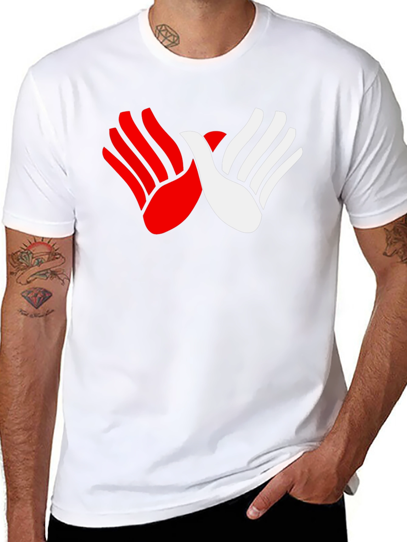 Red & White Hands Graphic Black T-Shirt