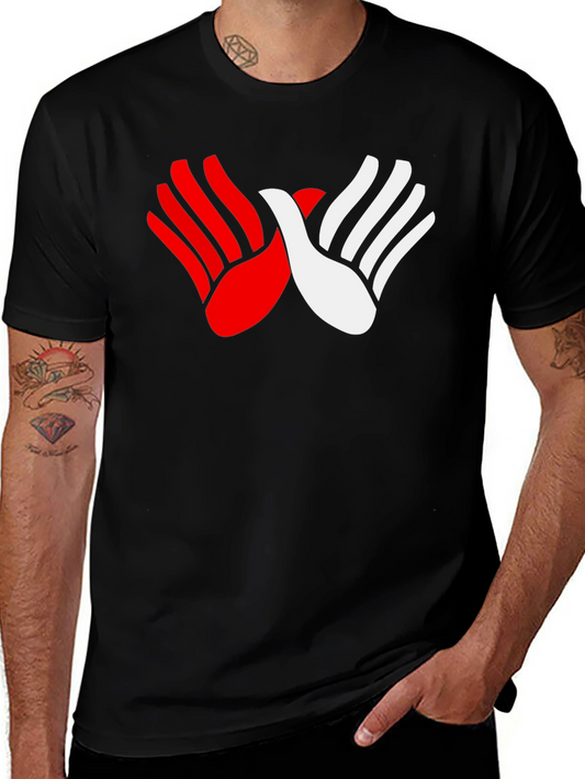 Red & White Hands Graphic Black T-Shirt